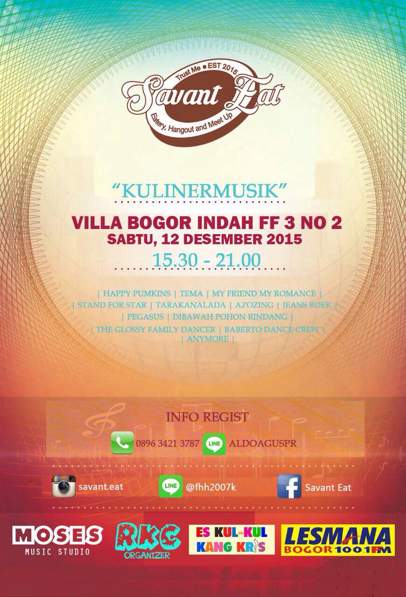 "KULINERMUSIK" Sabtu, 12 Desember 2015 At Savant Eat Cafe VBI Bogor,
See youuu :)