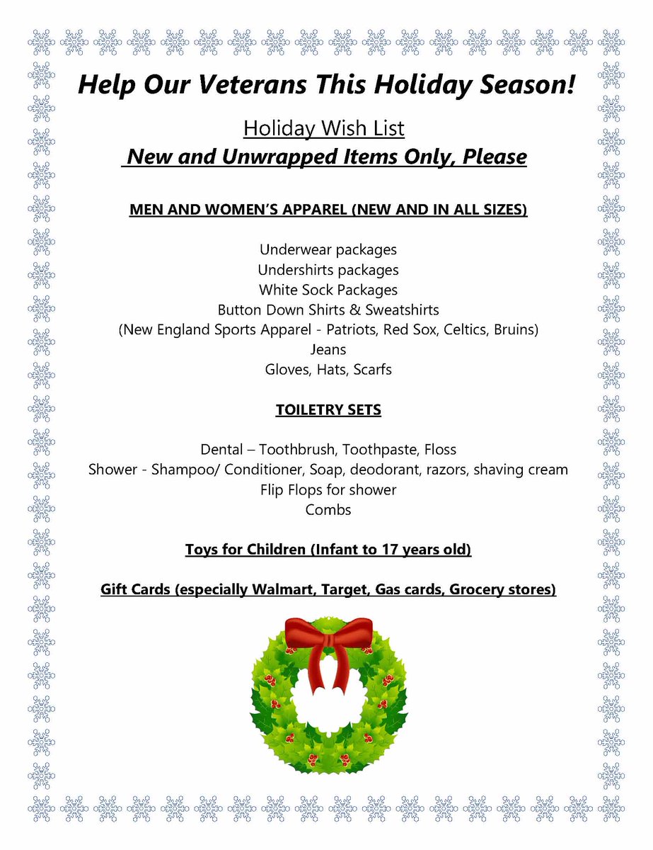 Introducing our Holiday Wish List! We're accepting donations 24/7 at our headquarters on 69 Grove St. in Worcester.