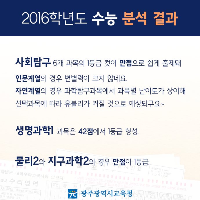 edugju's tweet image. #광주광역시교육청 진로진학지원단과 광주진학부장 협의회가 2016학년도 수능 분석 결과를 발표했네요~ 함께 봐보시죠! 두근두근!
