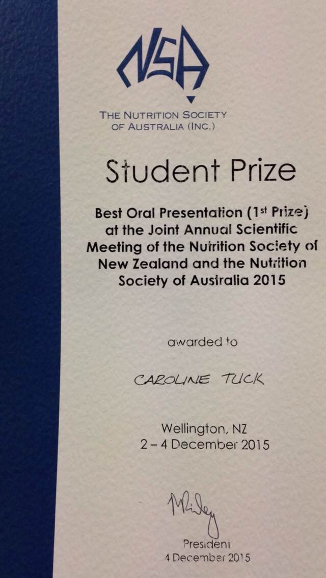 MonashFODMAP's tweet photo. A huge congratulations to one of our FODMAP dietitians Caroline Tuck @tuck_caroline for her pres @ #nutsoc2015 https://t.co/XEFIKnZLlZ
