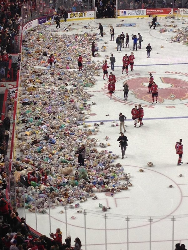 citynewscalgary's tweet photo. Annual Teddy Bear toss at the @WHLHitmen game #yyc #letthefurfly #teddyconfetti https://t.co/GcrDnM785S