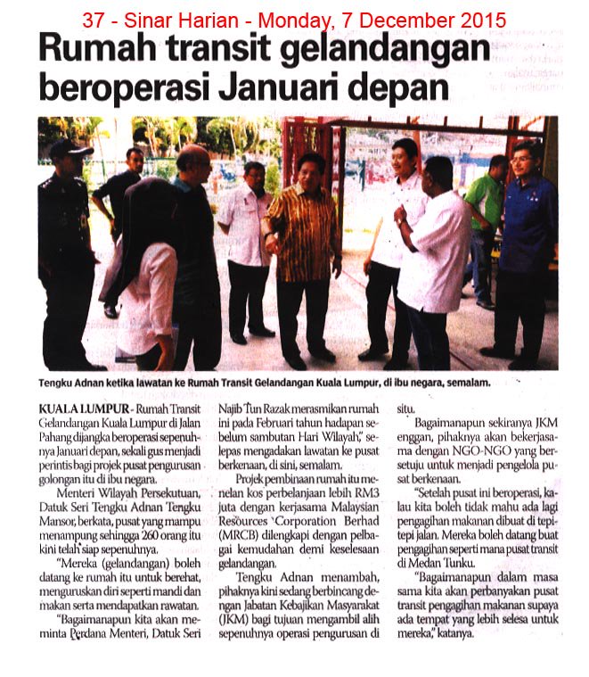 KPWKM's tweet photo. 7.12.15 Rumah transit gelandangan akan dibuka @YKNMalaysia @JKMHQ https://t.co/oWzw7qj6cU