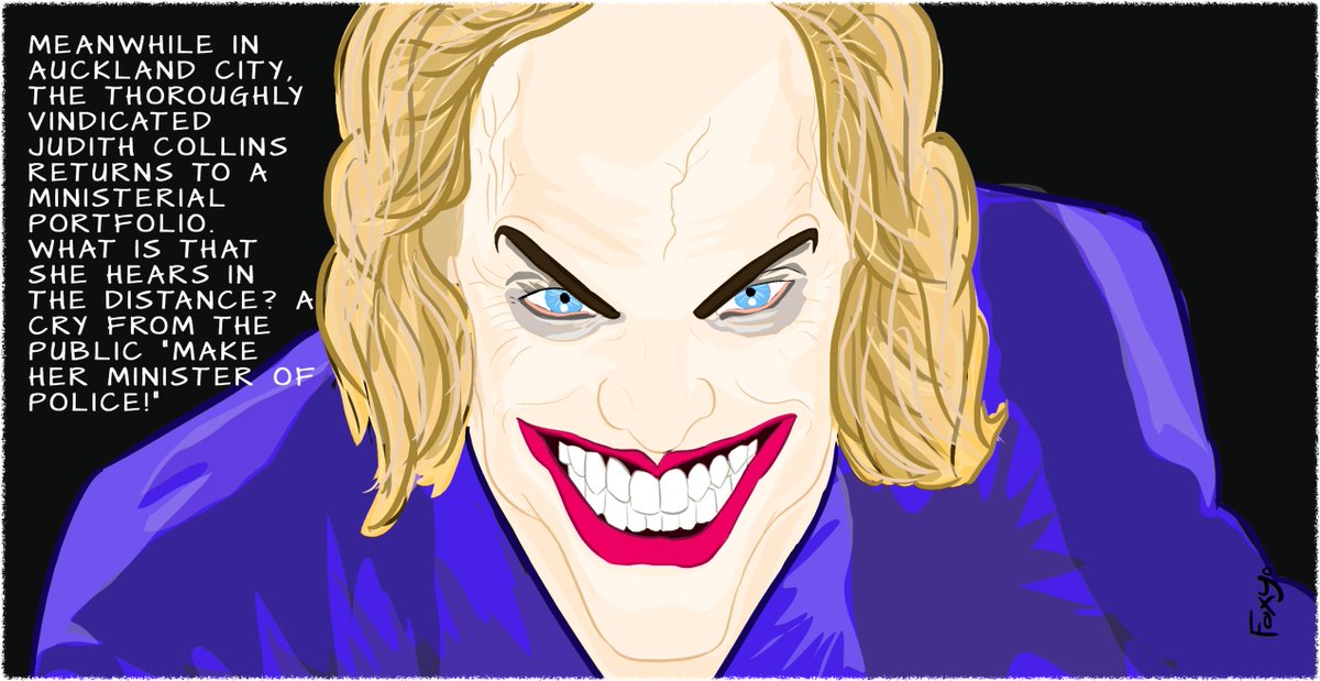 FoxyLustyGrover's tweet photo. RETWEETED!
"THE DARK DAME." 

#FoxyCartoons #JuCo #NZPol She's Back! Judith Collins, breathing down the PM's neck... https://t.co/wRt93rfEur