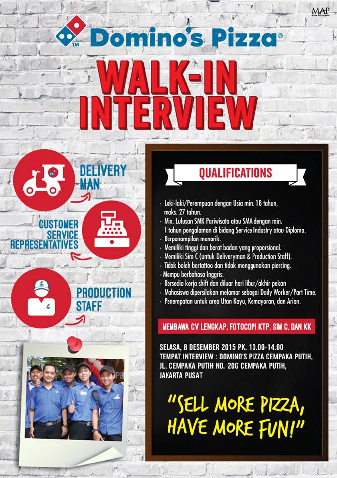 Domino's Pizza Id On Twitter: "We Are Hiring!! Walk-In Interview 8 Dec'15  Di Domino's Pizza Cempaka Putih, Jl. Cempaka Putih No. 20G. See You!!  Https://T.co/Z4Fikudrqj" / Twitter