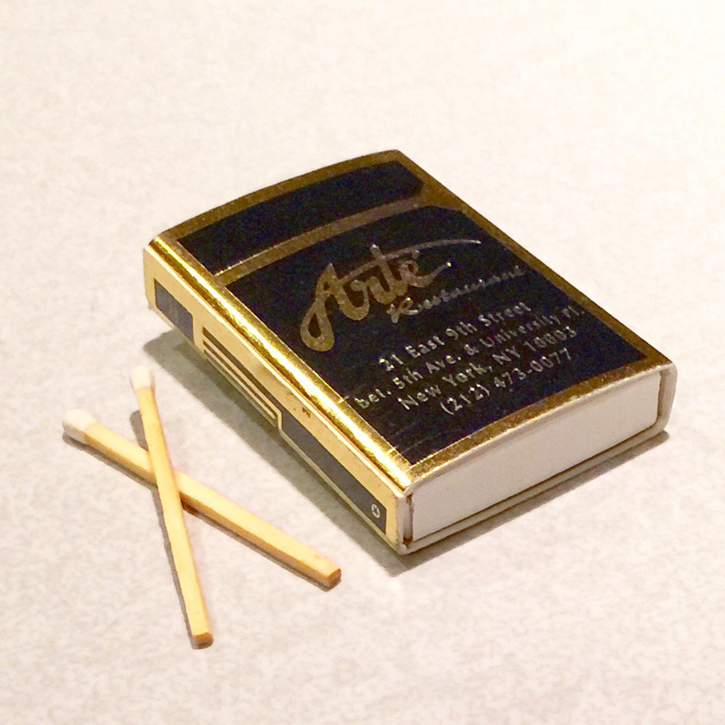 pyropusher's tweet photo. #matchbox simulated #lighter #arterestaurant #NYC order #USA made matches https://t.co/hbwm7BzCBd #TheMatchGroup https://t.co/Rj2fccUQuZ