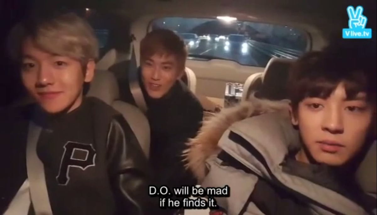 _joonmyeon's tweet photo. [V APP] VROOM VROOM 

Baek: We can't show D.O. in sleep
Suho: D.O. will be mad if he finds out https://t.co/hOWoVft0Wm
