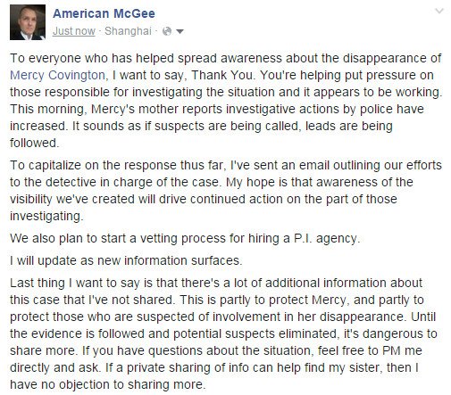 DJBR0's tweet photo. "@americanmcgee: Update regarding the disappearance of my sister #FindMercy 
https://t.co/QpXnpFVYGf https://t.co/d5gw6I12D6" #FindMercy