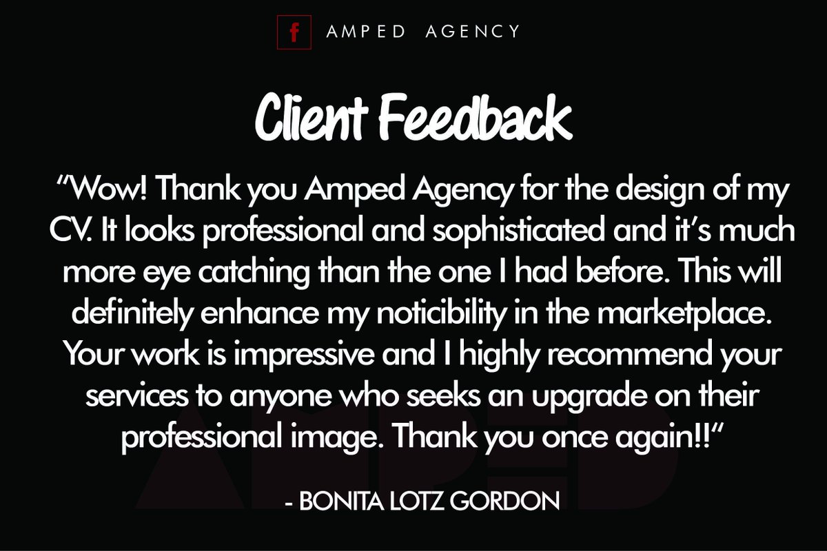 AmpedAgency's tweet photo. What some of our customers are saying..
#AmpedAgency #AmpedAdvantage #CustomCV #Career https://t.co/rBv1WffVwo