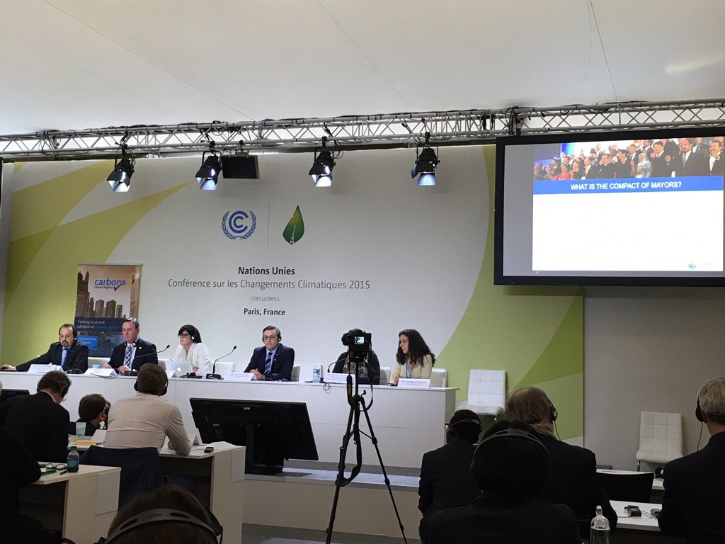 NEONGREENNET's tweet photo. @CompactofMayors and @ICLEI side-event at #COP21 - local action on #climatechange on the ground #insideCOP21 https://t.co/HoZKQk7JNy