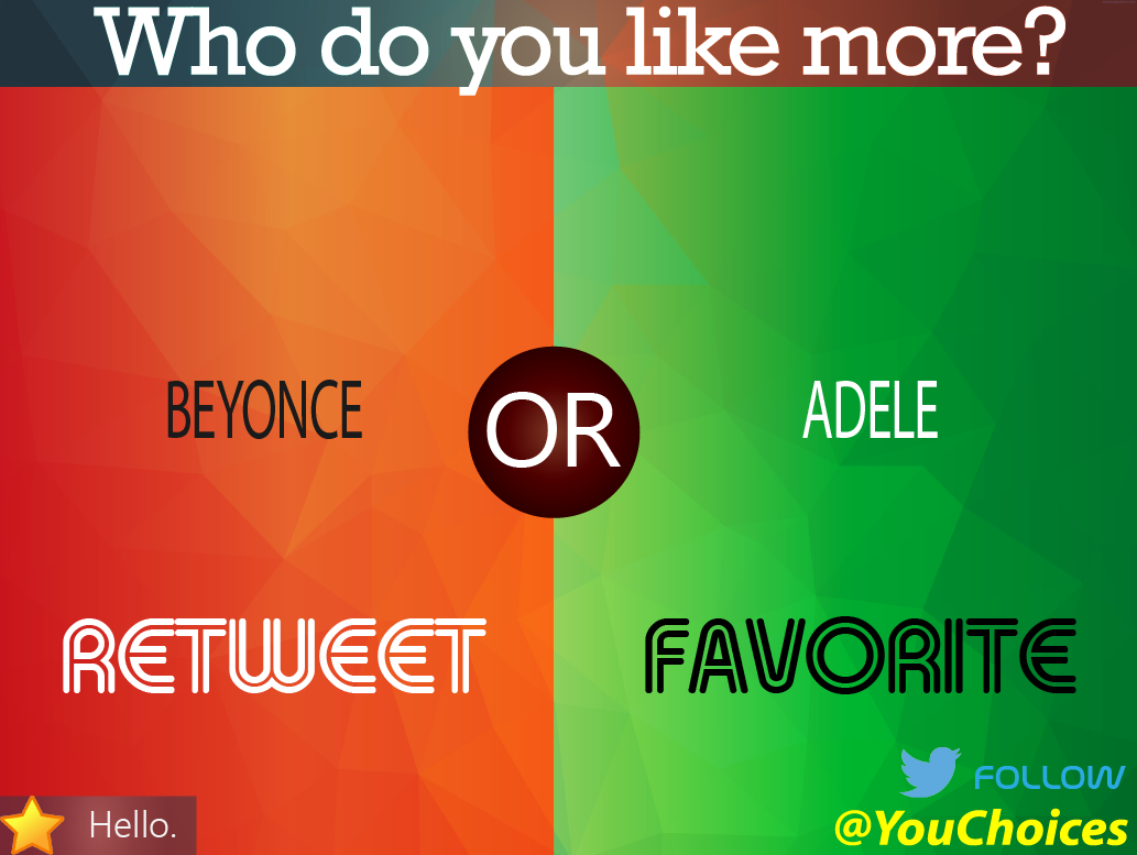 YouChoices's tweet photo. Beyonce or Adele? https://t.co/qOYqmJVUyj