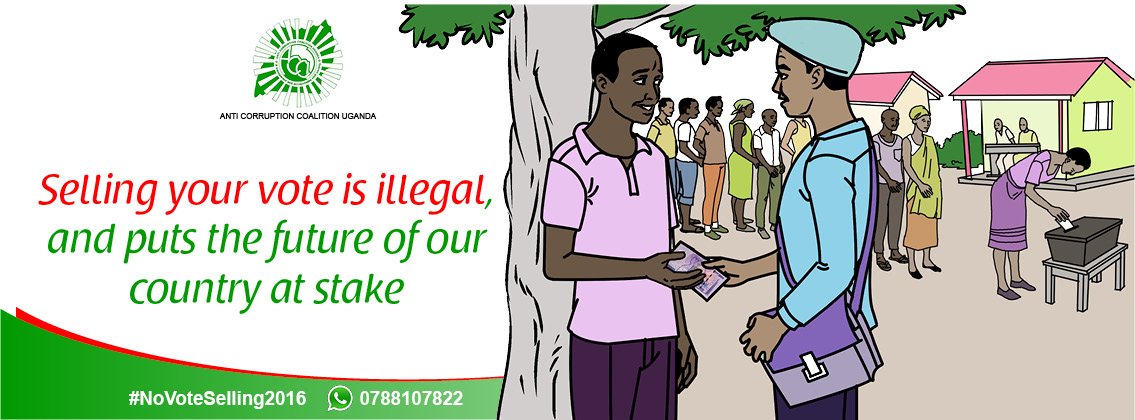 Accu_Ug's tweet photo. Voter bribery is a crime punishable by three years imprisonment upon conviction or a fine. #NoVoteSelling2016 https://t.co/hboeuC3a1d