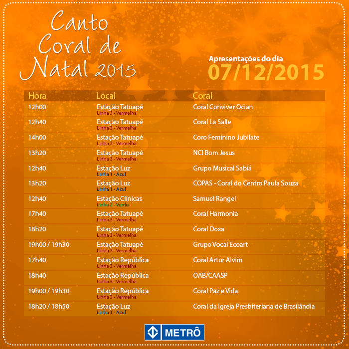 metrosp_oficial's tweet photo. 🎅🎄 Hoje tem Coral de Natal no Metrô! Confira a programação https://t.co/SLtrLiG1a7