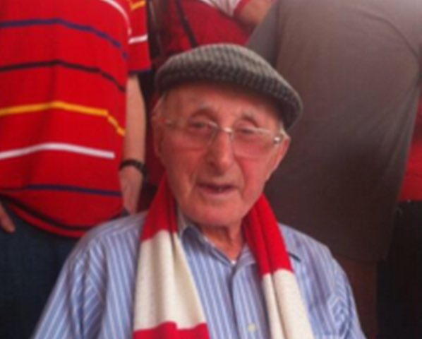 Podolski10's tweet image. Sad to hear about the passing of a true fan this weekend. 90 years an Arsenal fan. Ernie Crouch, A loyal Gunner. RIP