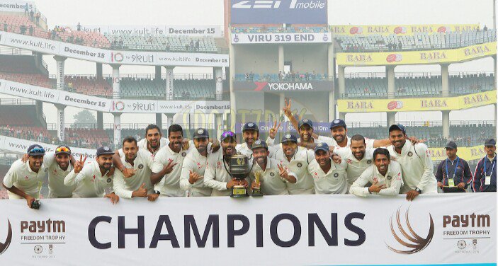 Cricmates's tweet photo. The Victorious Indian Team Pose with the Trophy #IndvsSA https://t.co/s7VG15ywQ8