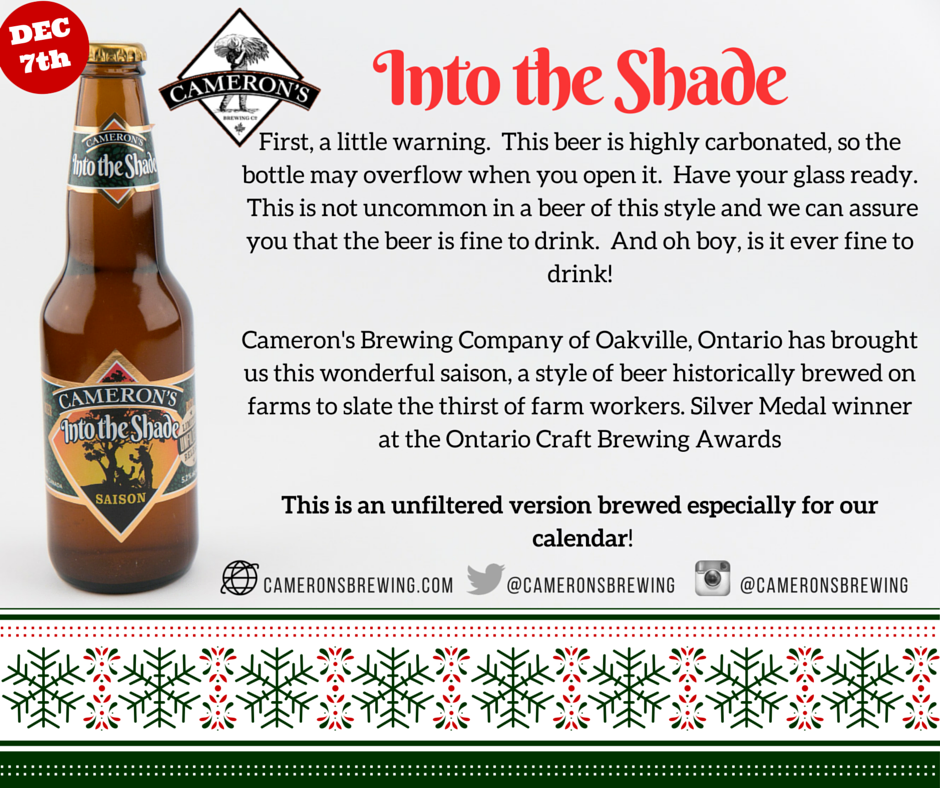 CraftBeerAdvent's tweet photo. Lucky Number 7! Into the Shade Saison from @cameronsbrewing is #beer7 of the #CraftBeerAdventCalendar #craftbeer https://t.co/nojapXDiP4