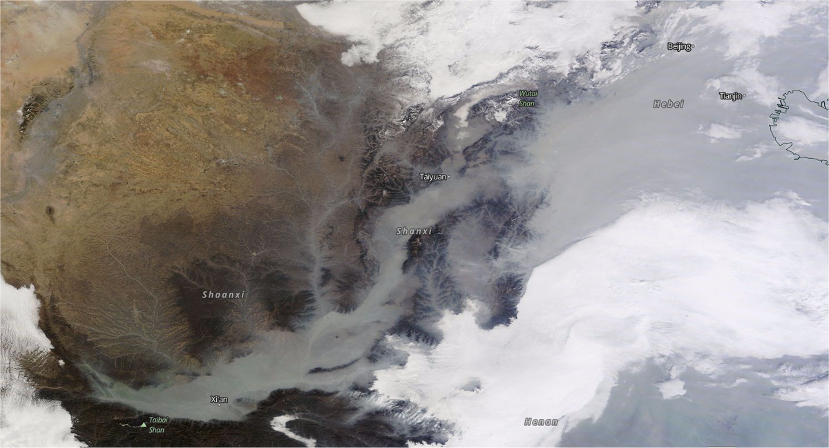 KeraunosObs's tweet photo. Le #smog très étendu en #Chine ce matin vu par le satellite Terra (NASA) #China #Beijing https://t.co/j682F7cB4m