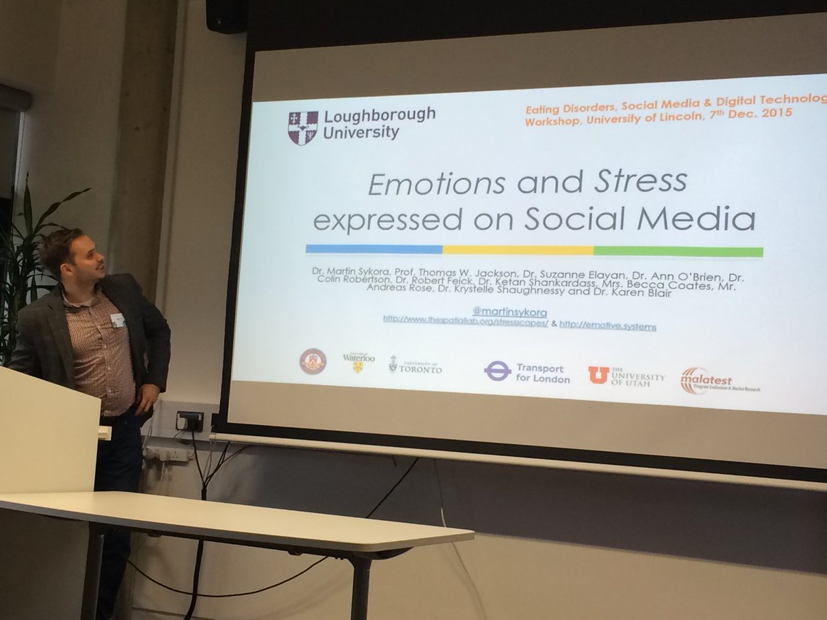 ED_workshop's tweet photo. Martin Sykora beginning his talk at #edworkshop - "Emotions and Stress expressed on Social Media" https://t.co/XYzQWYklD8