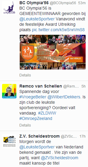 De spanning stijgt! Vanavond wordt bekend gemaakt wie Nederlands Leukste Sportvereniging is :-)