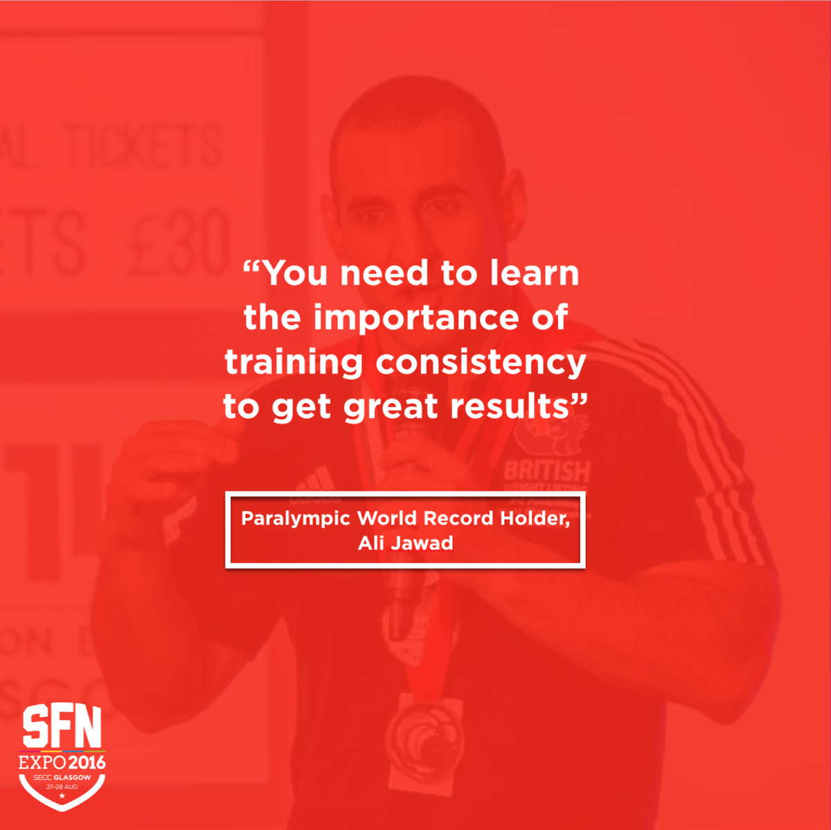 SFNEXPO's tweet photo. #StrengthTip: "You need to learn the importance of training consistency to get great results!" - Thanks @AliJawad12 https://t.co/fgucYjGQYP