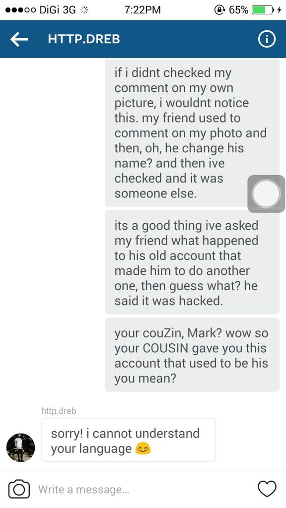 calvinpeter's tweet photo. So my bestfriend confront the insta hacker of my old account , look how he response. #dospread #immature #LOL https://t.co/NMaM6uqs8j