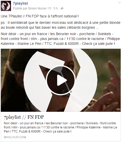 7playlist's tweet photo. Une playlist FN FDP  pour faire passer le message en musique ! <3 #Regionales2015 #FN #fdp 
https://t.co/F5mPKElWuj https://t.co/kKOJMLCyzP