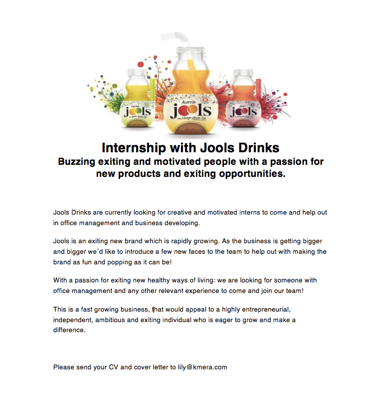 JoolsDrinks's tweet photo. Looking for creative and passionate individuals to intern! #interniship #interns #health #joolsdrinks #graduates https://t.co/N21LfTW39U