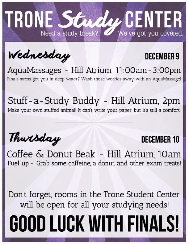 TroneCenter's tweet photo. Need a study break this week? We've got you covered! #Furman https://t.co/9jIihcxPa7