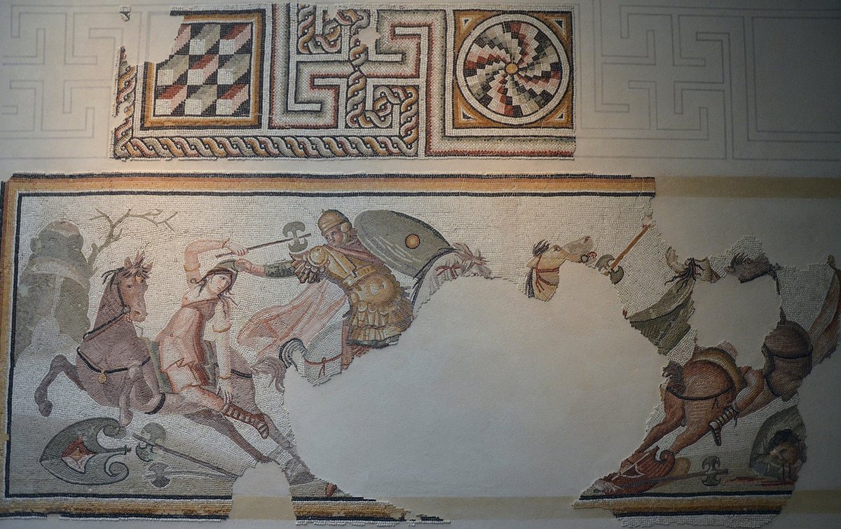 carolemadge's tweet photo. Amazonomachy (battle of Amazons) mosaic from Daphne (near Antioch), 2nd half of 4th century AD. Now in @MuseeLouvre. https://t.co/pS5W9WTEj7