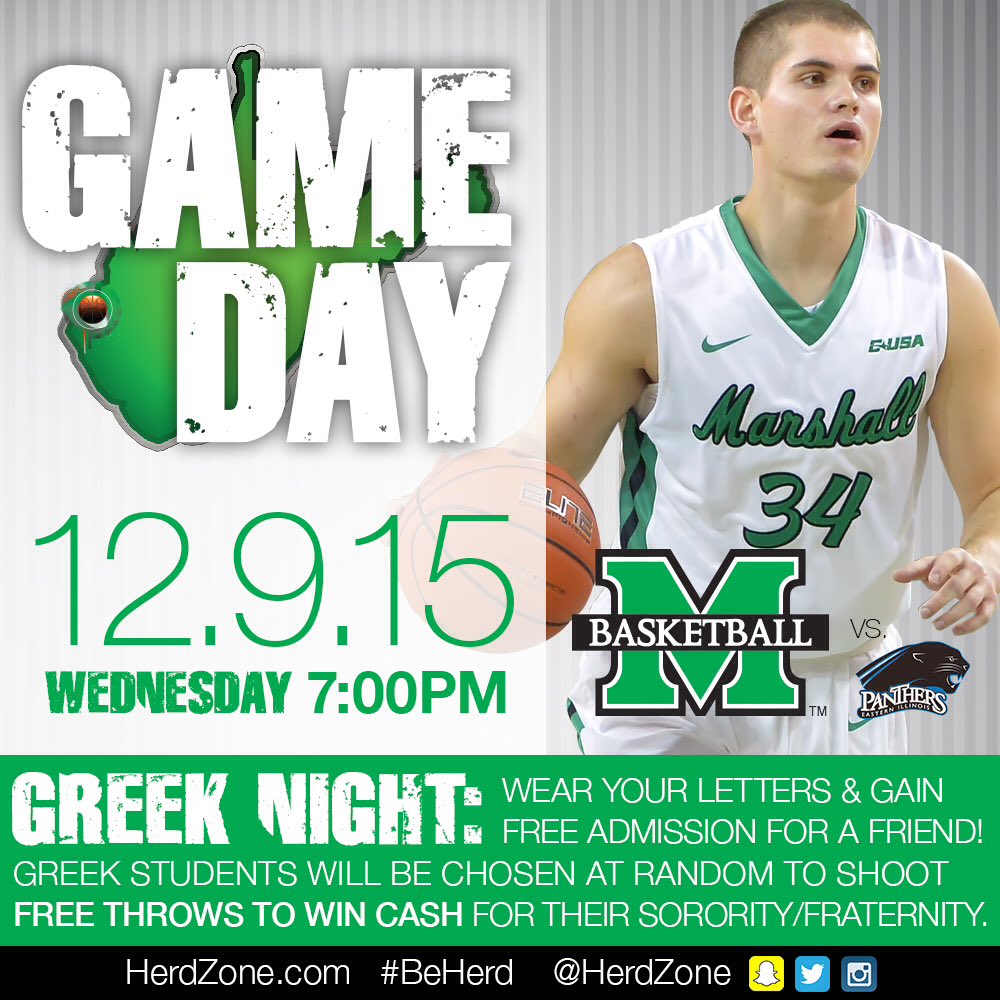 Marshall_IFC's tweet photo. GAME DAY is WEDNESDAY! Come out and cheer on @HerdMBB to a W this Wednesday! @HerdZone #BeHerd https://t.co/4wyijZAOmg