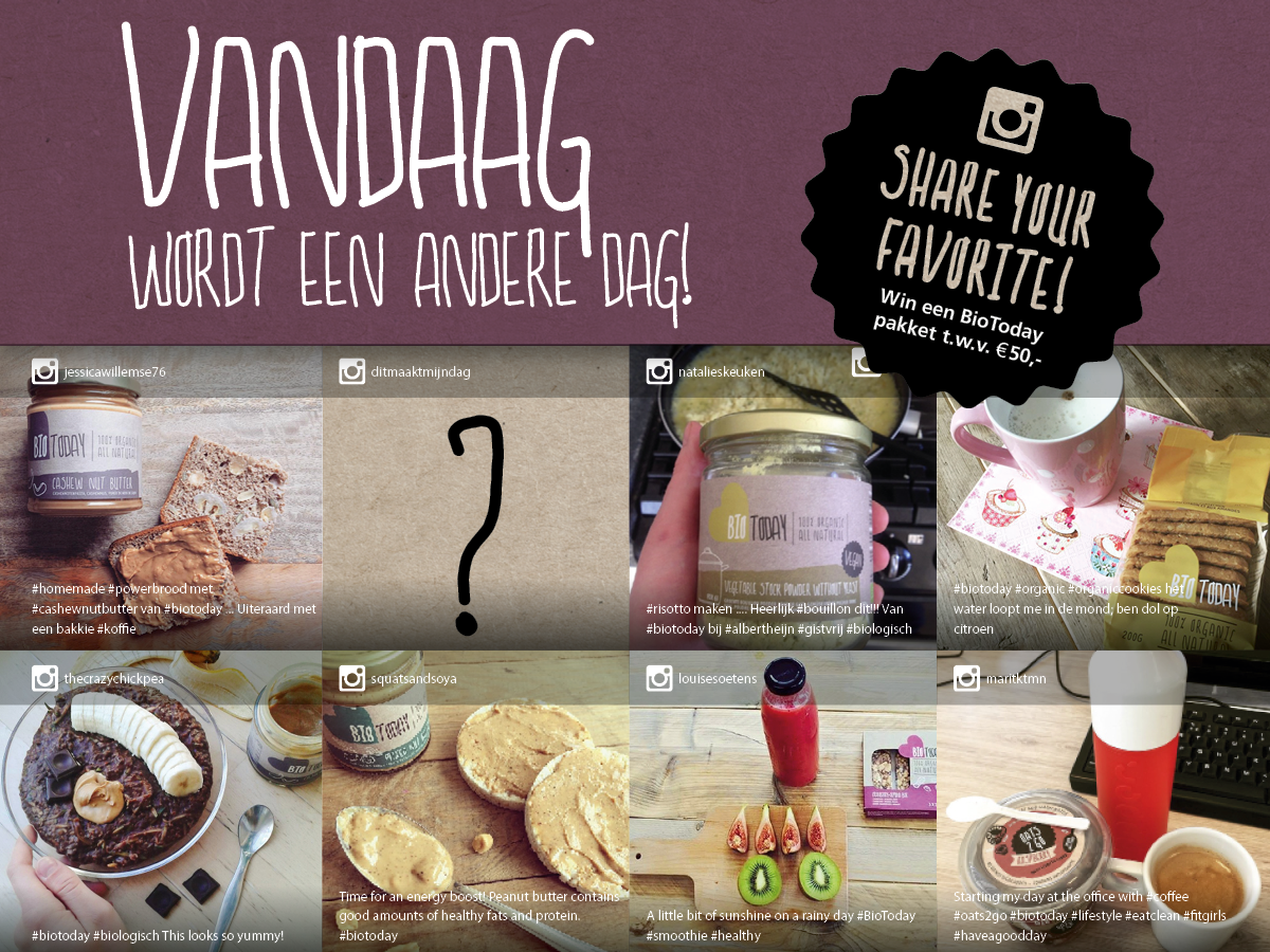 Welk product van BioToday maakt jouw dag? Deel je favoriet met #biotoday en maak kans op een BioToday pakket!