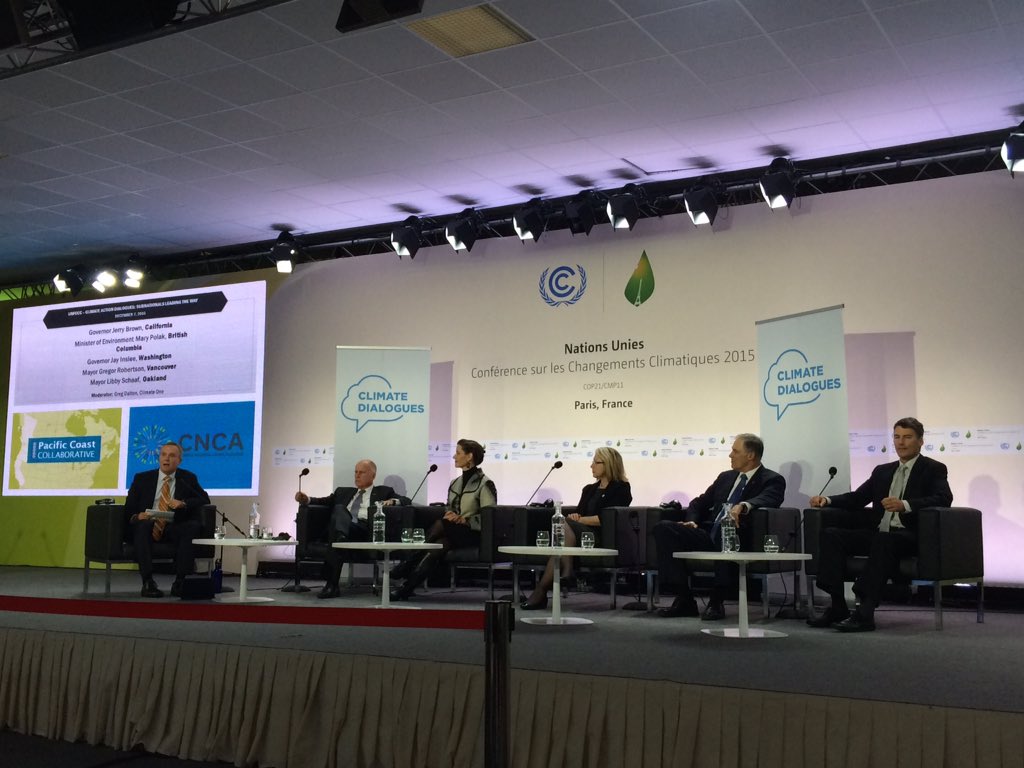 Natalya_Gallo's tweet photo. #COP21 panel on subnational governance leading the way w/ Govs Jerry Brown & Jay Inslee @UCRevelle #ucsd #ucclimate https://t.co/QhOtK8syyt
