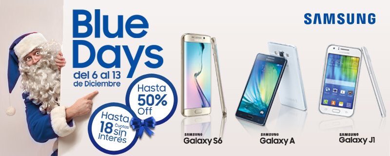 Pasa por algunas de nuestras tres góndolas oficiales Samsung y aprovecha la promoción Blue Days.