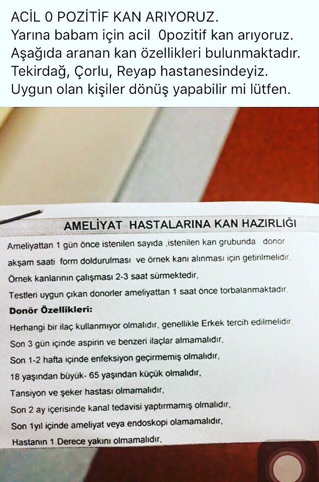 aymansanliturk's tweet photo. Merhaba, arkadaşımın babasının kana ihtiyacı var yarın sabah. Tlf: 05067973310 bilgiler ekte. Yayalım lütfen. https://t.co/M3VqH4Pabr