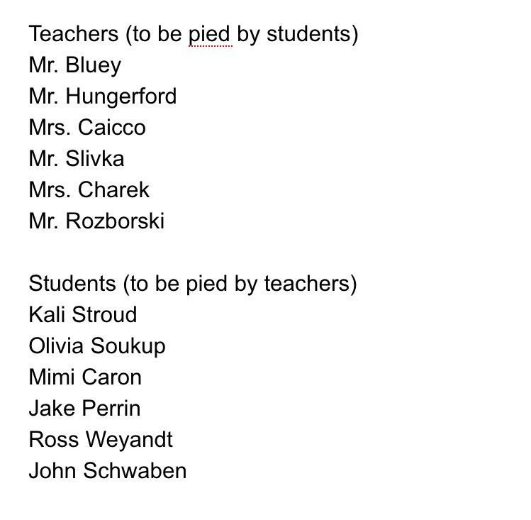 THS_StudSenate's tweet photo. Raffle tickets to pie your favorite student or teacher in the face will be sold W-F for .50/ea or 3/$1! https://t.co/VCZBhv5s4F