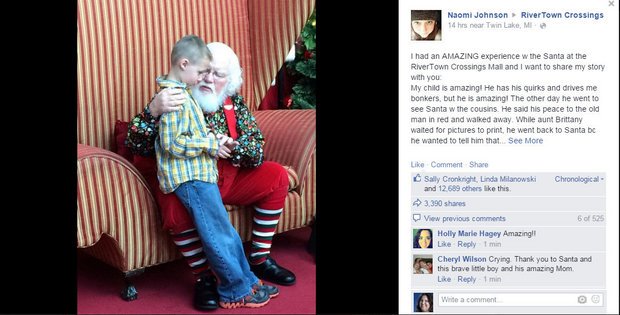 MLive's tweet photo. Today in heartwarming stories: Michigan mall Santa tells autistic boy it's OK to be himself https://t.co/UYlBnwWOZO https://t.co/GqmgQoE9sA