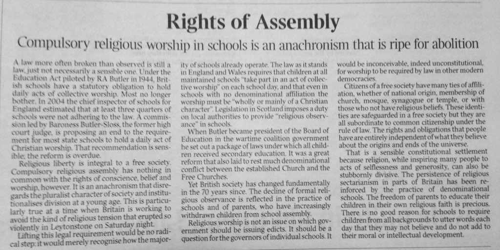 jeremyr1's tweet photo. Good to see @thetimes support for end to collective worship rule. @andrewcopson @BHAhumanists https://t.co/ifDDkCrIE3
