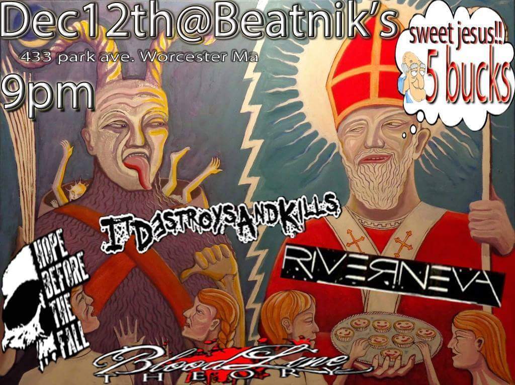 HBTFmusic's tweet photo. Last HBTF show of 2015. We join @RiverNevaMetal, @itdestroysNKils,&amp; Bloodlinetheory. #worcester #Boston #metal #rock https://t.co/xyeem4KuvW