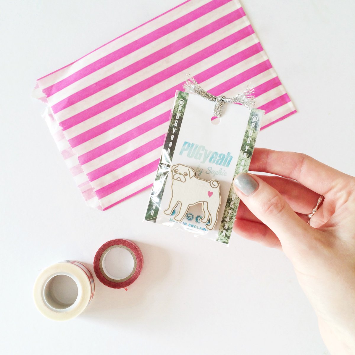 PugYeah's tweet image. Pug brooch in Sugar Magnolia is on its way to Kate, our lucky giveaway winner! 🎁