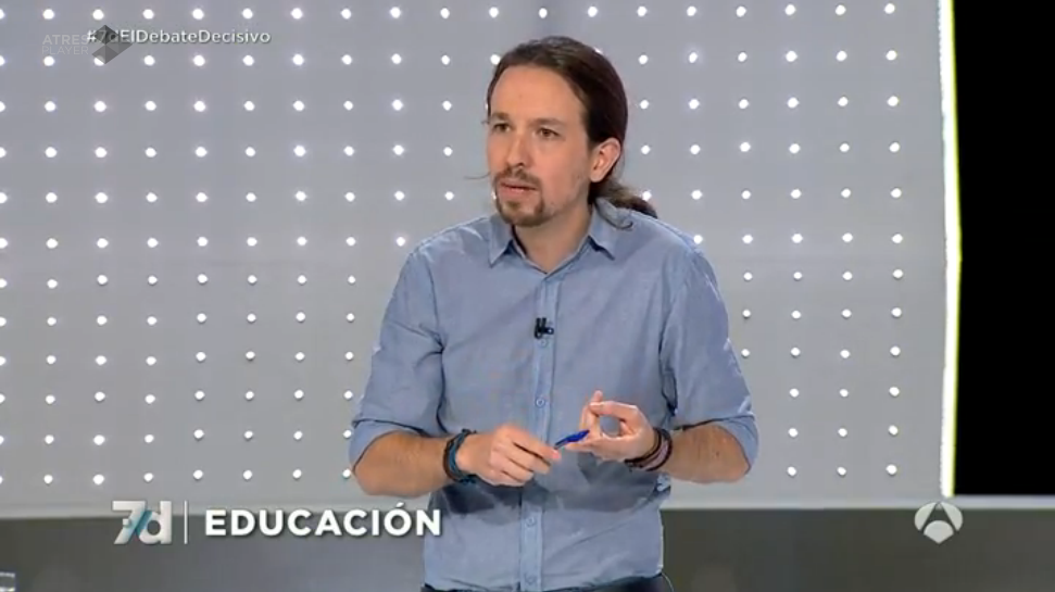 A3Noticias's tweet photo. Iglesias: "Los que han redactado la última ley de educación no utilizan la educación pública" #7dElDebateDecisivo https://t.co/SEOOvx8Zub