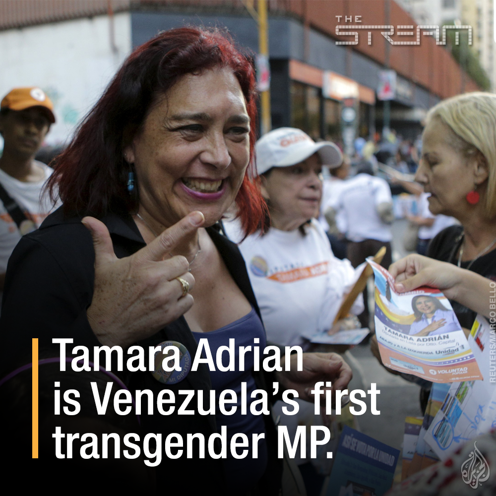 AJStream's tweet photo. .@TamaraAdrian became Venezuela's first transgender elected representative on Sunday: https://t.co/oIH2e0gIUo https://t.co/u2apTd2agZ