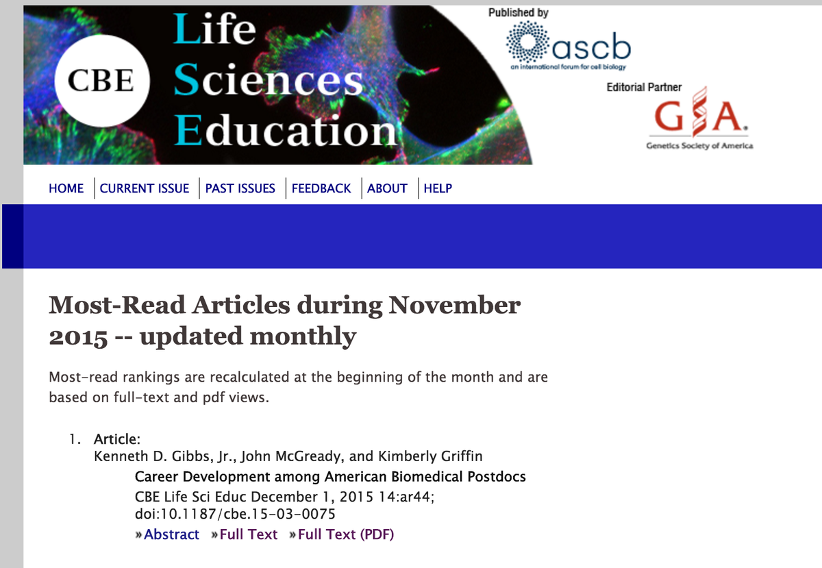 StemPhDCareers's tweet photo. Also, thanks to all who've read and shared. We were the most read paper last month in @CBELifescied! #postdocstudy https://t.co/TASzkFPYwl