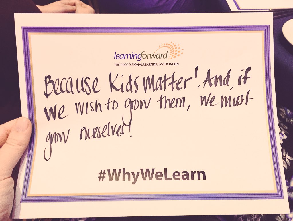 HCPSRegion1HS's tweet photo. They've challenged us to articulate why we learn. Here's why I learn... #WhyWeLearn #LearnFwd15 @LearningForward 💜💛💙 https://t.co/PKq3HJHqK5