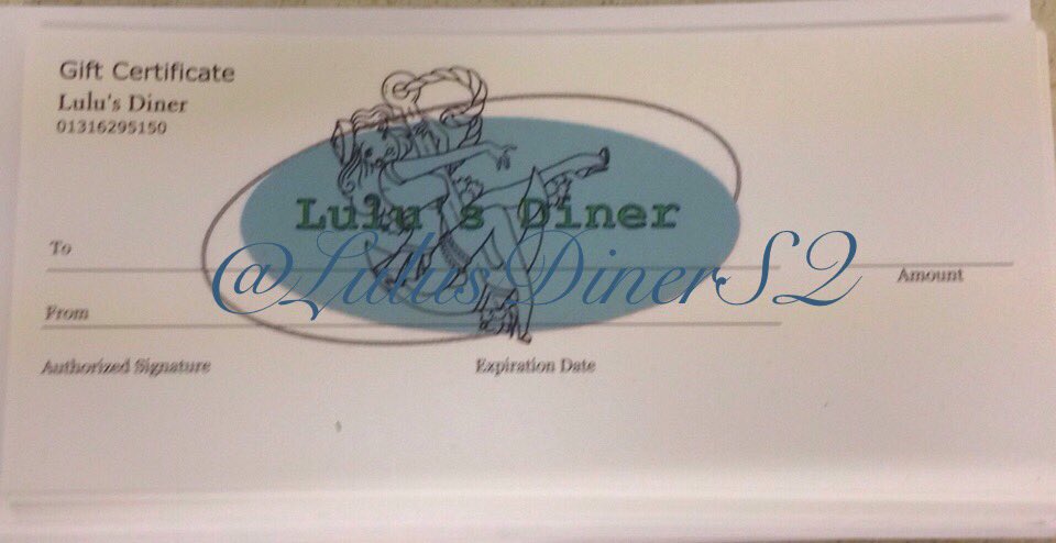 Lulu's Diner gift certificates! 10% off until Friday! Have it posted with a gift card for just £1 extra! xo