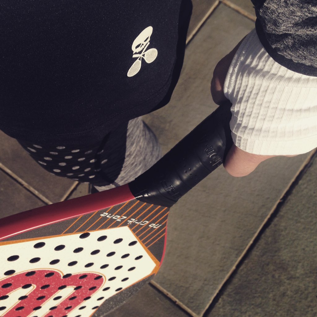 Ready for anything! In black skull/bones skirt and racquet w/built-in bottle opener. #paddletennis @BonesTennisUSA