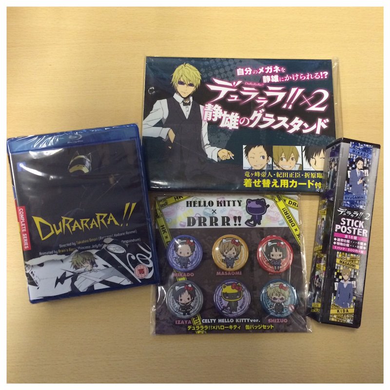 AllTheAnime's tweet photo. Simply follow us and RT this tweet before 4pm tomorrow (Tues 8th) for a chance to win this #Durarara prize pack! https://t.co/yyEjcjulEJ
