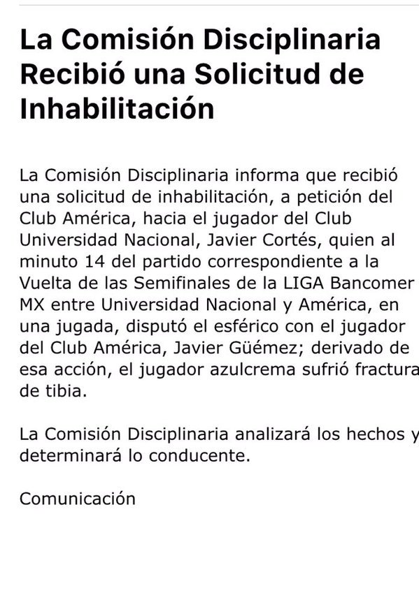 AztecaDeportes's tweet photo. América pide la inhabilitación de Javier Cortés por la fractura de Javier Güémez https://t.co/ju5900mxdC