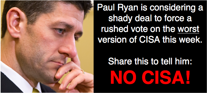 mp_mirchev's tweet image. Hey @SpeakerRyan, don’t abuse Congressional process to ram through CISA. We are watching. tumblr.fightforthefuture.org/post/134741217…