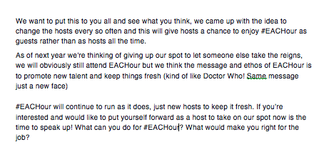 #EACHour are you interested in becoming a host during film week? Get in touch if so, read more about it here.