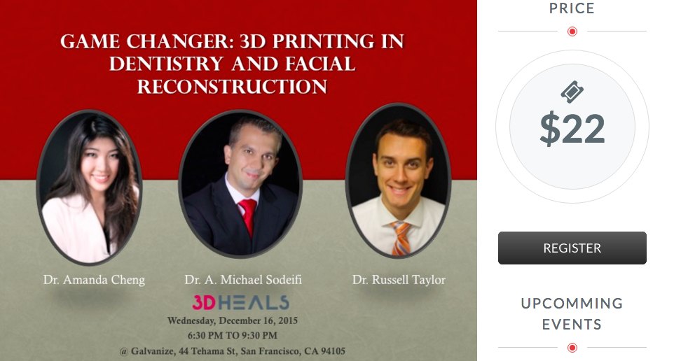 SkinTechMD's tweet photo. 3D Printing in Dentistry and Facial Reconstruction Wed, 12/16 6:30 PM to 9:30 PM (PST) Register @3dheals https://t.co/Jnf4z4zsUN