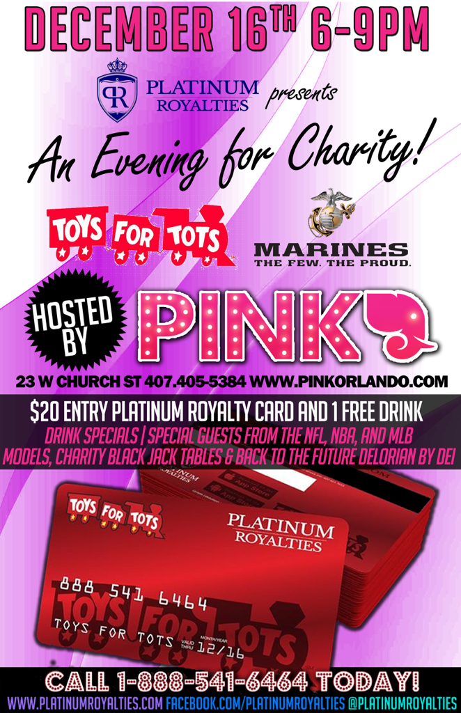 PinkOrlando's tweet photo. DECEMBER 16TH 6-9PM PLATINUM ROYALTIES PRESENTS AN EVENING FOR CHARITY HOSTED BY PINK! https://t.co/QfkQLQFw8g